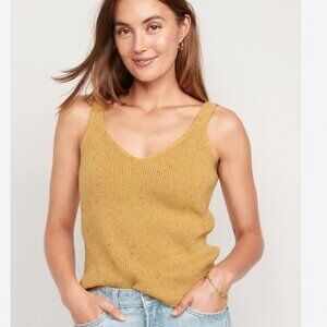 Old Nvy Rustic V-Neck Tank Sweater Marled Mustard